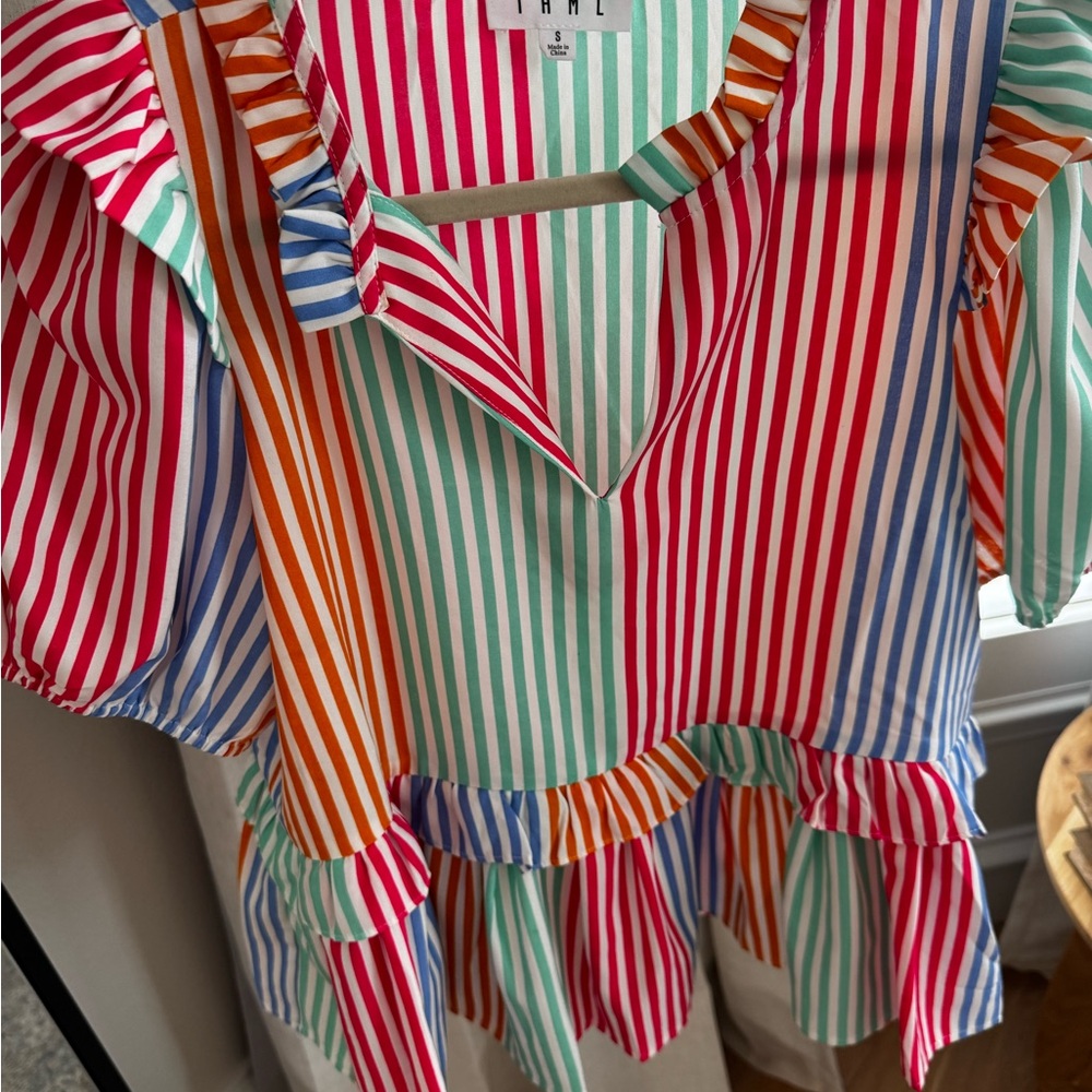 THML Multicolor Striped Ruffle Blouse